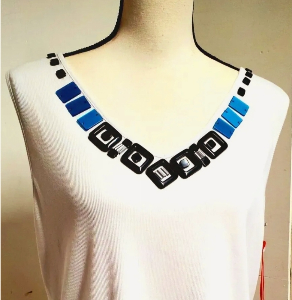 Hearts Of Palm Women’s Sleeveless Tank Top White XL Cotton Beaded V Neck